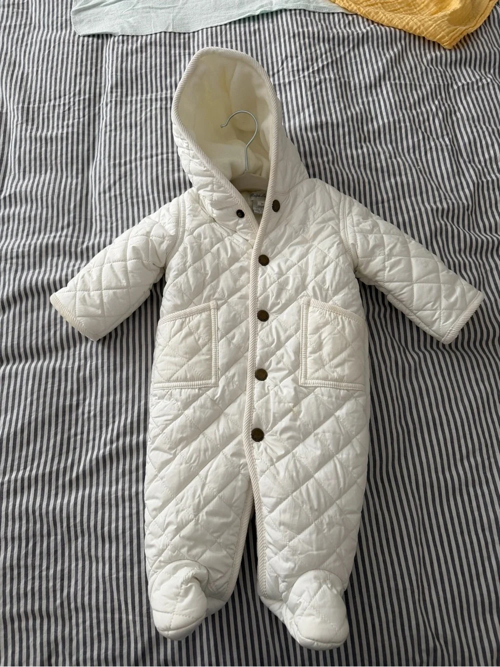 Ralph Lauren Quilted Hooded Baby One-Piece in Cream